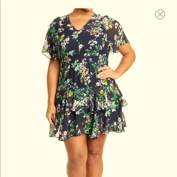 Chiffon Floral Print Flutter Dress - Picture 1 of 3